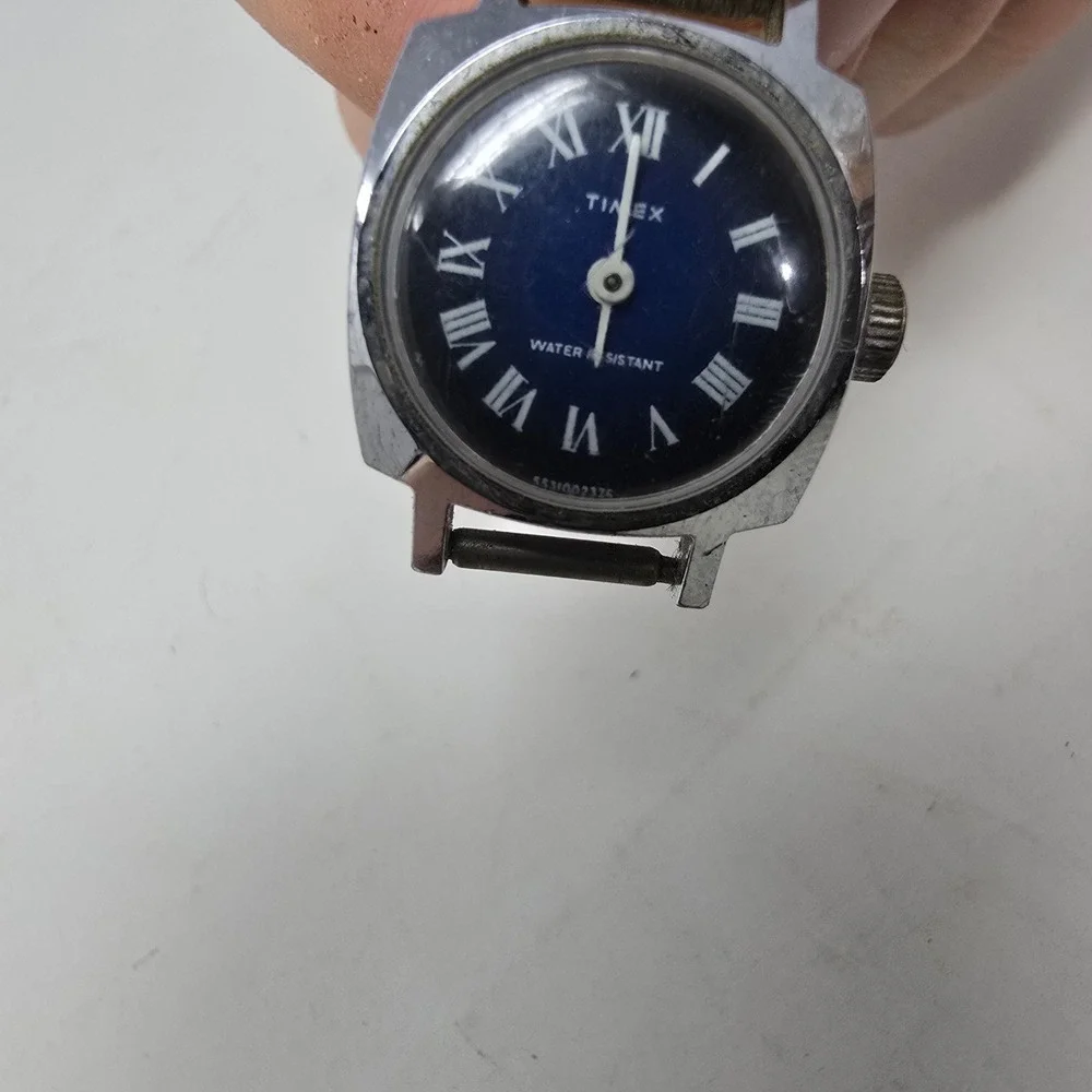 Vintage Timex Women Watch Blue Roman Numeral Dial Silver Tone For Parts Only